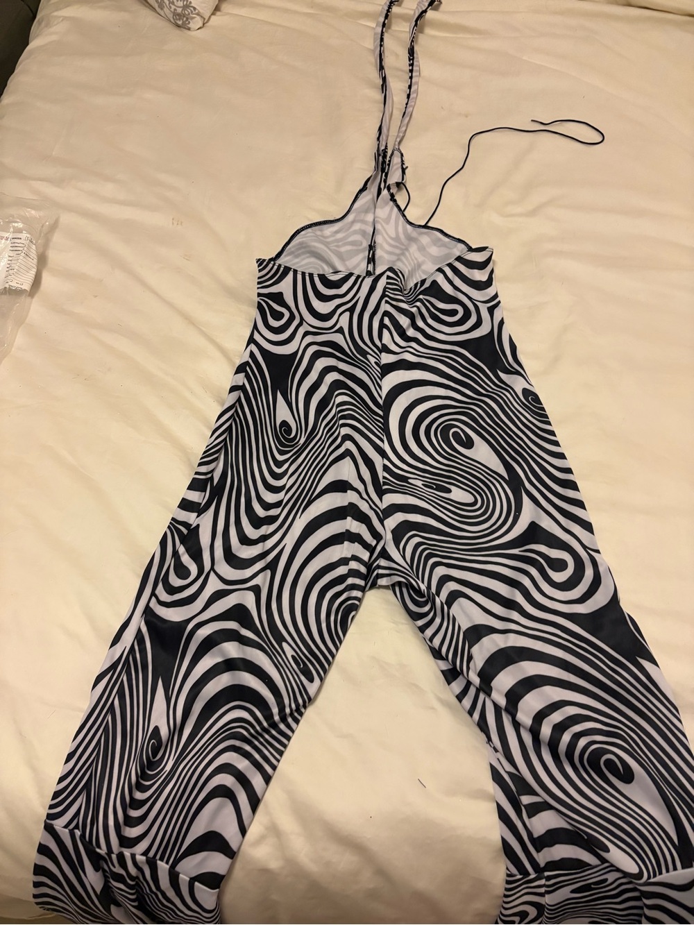 Leg Avenue disco 70’ Swirl Flared tie Halter Jumpsuit costume adjustable - Picture 2 of 3